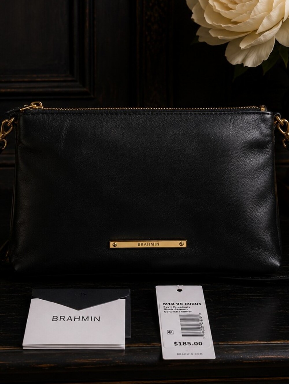 BRAHMIN Perri Crossbody Organizer | Black Smooth Leather UNUSED w/Tags